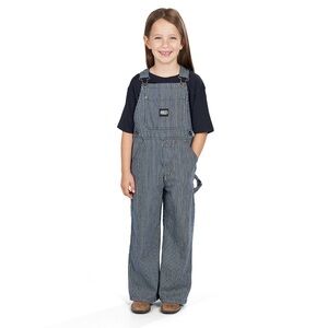 KEY Blue Striped Denim Overalls Adjustable Size Kids 7